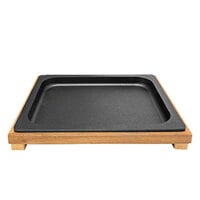 Mibrasa 'Llauna' 1/3 Size Cast Aluminum High-Temperature Cooking Tray with Wooden Support GNWG 1/3