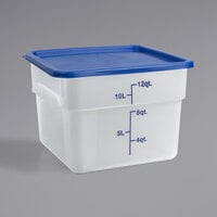 Choice 12 Qt. Translucent Square Polypropylene Food Storage Container and Blue Lid