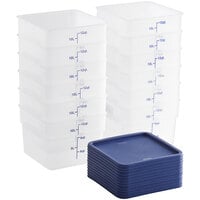 Choice 12 Qt. Translucent Square Polypropylene Food Storage Container and Blue Lid - 12/Pack
