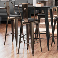 Lancaster Table & Seating Alloy Series Copper Metal Indoor Cafe Barstool with Black Vinyl Cushion