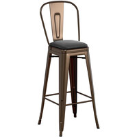 Lancaster Table & Seating Alloy Series Copper Metal Indoor Cafe Barstool with Black Vinyl Cushion