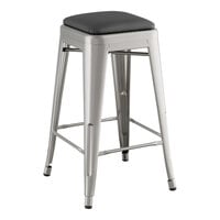 Lancaster Table & Seating Alloy Series Clear Coat Indoor Backless Counter Height Stool with Black Vinyl Cushion