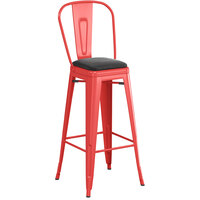 Lancaster Table & Seating Alloy Series Ruby Red Indoor Cafe Barstool with Black Vinyl Cushion
