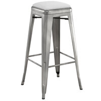 Lancaster Table & Seating Alloy Series Clear Coat Metal Indoor Barstool with White Vinyl Cushion