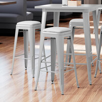 Lancaster Table & Seating Alloy Series Silver Metal Indoor Barstool with White Vinyl Cushion