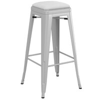 Lancaster Table & Seating Alloy Series Silver Indoor Backless Barstool with White Vinyl Cushion