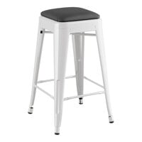 Lancaster Table & Seating Alloy Series Pearl White Indoor Backless Counter Height Stool with Black Vinyl Cushion