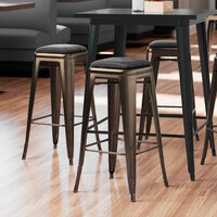 Lancaster Table & Seating Alloy Series Copper Metal Indoor Barstool with Black Vinyl Cushion