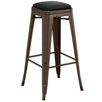 Lancaster Table & Seating Alloy Series Copper Metal Indoor Barstool with Black Vinyl Cushion