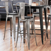 Lancaster Table & Seating Alloy Series Clear Coat Metal Indoor Cafe Barstool with Black Vinyl Cushion