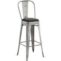 Lancaster Table & Seating Alloy Series Clear Coat Metal Indoor Cafe Barstool with Black Vinyl Cushion