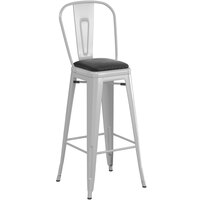 Lancaster Table & Seating Alloy Series Silver Indoor Cafe Barstool with Black Vinyl Cushion