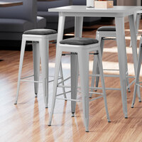 Lancaster Table & Seating Alloy Series Silver Metal Indoor Barstool with Black Vinyl Cushion