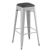 Lancaster Table & Seating Alloy Series Silver Indoor Backless Barstool with Black Vinyl Cushion