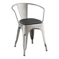 Lancaster Table & Seating Alloy Series Clear Coat Indoor Arm Chair with Black Vinyl Cushion
