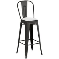 Lancaster Table & Seating Alloy Series Black Indoor Cafe Barstool with White Vinyl Cushion
