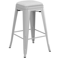 Lancaster Table & Seating Alloy Series Silver Indoor Backless Counter Height Stool with White Vinyl Cushion
