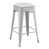 Lancaster Table & Seating Alloy Series Silver Indoor Backless Counter Height Stool with White Vinyl Cushion