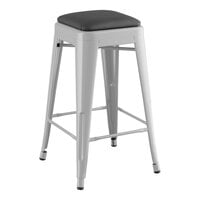Lancaster Table & Seating Alloy Series Silver Indoor Backless Counter Height Stool with Black Vinyl Cushion