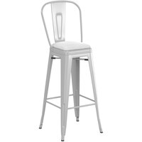 Lancaster Table & Seating Alloy Series Silver Metal Indoor Cafe Barstool with White Vinyl Cushion