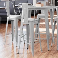 Lancaster Table & Seating Alloy Series Silver Metal Indoor Cafe Barstool with White Vinyl Cushion