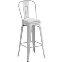 Lancaster Table & Seating Alloy Series Silver Indoor Cafe Barstool with White Vinyl Cushion