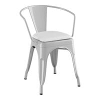 Lancaster Table & Seating Alloy Series Silver Indoor Arm Chair with White Vinyl Cushion