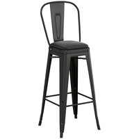 Lancaster Table & Seating Alloy Series Black Metal Indoor Cafe Barstool with Black Vinyl Cushion