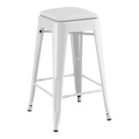 Lancaster Table & Seating Alloy Series Pearl White Indoor Backless Counter Height Stool with White Vinyl Cushion