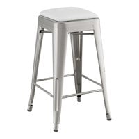 Lancaster Table & Seating Alloy Series Clear Coat Indoor Backless Counter Height Stool with White Vinyl Cushion