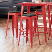 Lancaster Table & Seating Alloy Series Red Metal Indoor Barstool with Black Vinyl Cushion