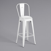 Lancaster Table & Seating Alloy Series White Indoor Cafe Barstool with White Vinyl Cushion