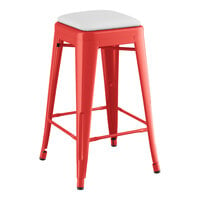 Lancaster Table & Seating Alloy Series Ruby Red Indoor Backless Counter Height Stool with White Vinyl Cushion
