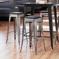 Lancaster Table & Seating Alloy Series Clear Coat Metal Indoor Barstool with Black Vinyl Cushion