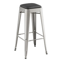 Lancaster Table & Seating Alloy Series Clear Coat Indoor Backless Barstool with Black Vinyl Cushion