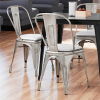 Lancaster Table & Seating Alloy Series Clear Coat Metal Indoor Cafe Chair with White Vinyl Cushion