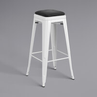 Lancaster Table & Seating Alloy Series White Metal Indoor Barstool with Black Vinyl Cushion