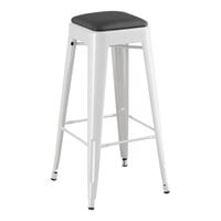 Lancaster Table & Seating Alloy Series Pearl White Indoor Backless Barstool with Black Vinyl Cushion