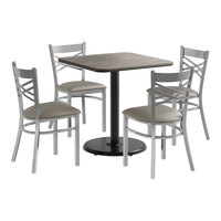 Lancaster Table & Seating 30" x 30" Reversible White Birch / Ash Table with 4 Cross Back Dark Gray Vinyl Chairs