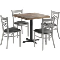 Lancaster Table & Seating 30" x 30" Butcher Block Table with Espresso Finish and 4 Cross Back Black Vinyl Chairs