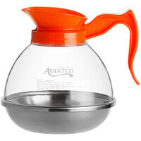 Avantco 64 oz. Polycarbonate Decaf Coffee Decanter with Stainless Steel Bottom and Orange Handle