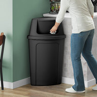 Lavex Janitorial 21 Gallon Black Corner Round Trash Can with Black Push Door Lid