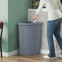 Lavex Janitorial 21 Gallon Gray Corner Round Trash Can with Gray Rim Top
