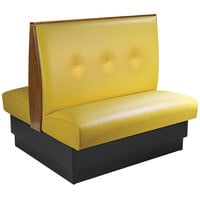 American Tables & Seating 45 1/2" Long Yellow Upholstered Standard Double Booth with 3-Button Tufted Back and Top / End Caps - 42" High
