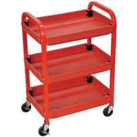 Luxor ATC332 Red Three Shelf Utility Cart Adjustable - 15 1/2 inch x 22 inch x 32 inch