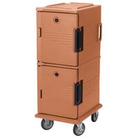 Cambro UPC800SP157 Ultra Camcarts® Coffee Beige Insulated Food Pan Carrier with Heavy-Duty Casters and Security Package - Holds 12 Pans