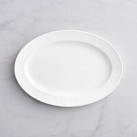 Acopa Cordelia 14 3/4" x 10 1/2" Bright White Embossed Wide Rim Porcelain Platter - 12/Case