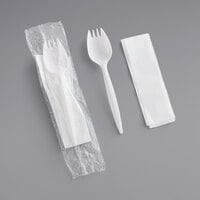 Choice Medium Weight White Wrapped Plastic Spork and Napkin Kit - 1000/Case