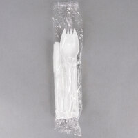 Choice Medium Weight White Wrapped Plastic Spork and Napkin Kit - 1000/Case