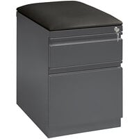 Hirsh Industries 15 inch x 19 7/8 inch x 23 3/4 inch Charcoal Mobile Pedestal Filing Cabinet with 2 Drawers and Black Seat Cushion